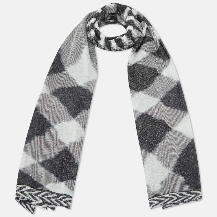 Pre Owned Missoni Monochrome Diamond Pattern Lurex Knit Stole