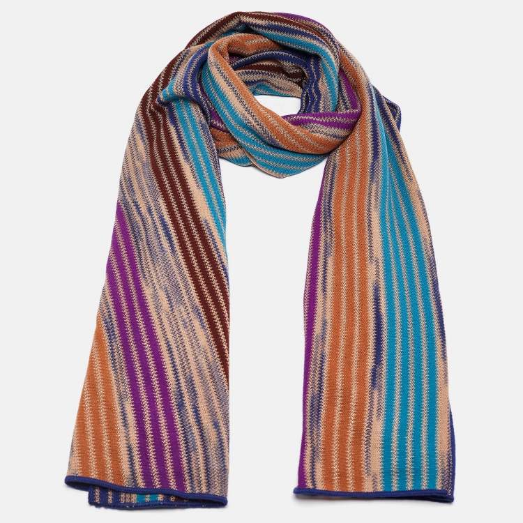 Pre Owned Missoni Blue Striped Wool Knit Shawl 