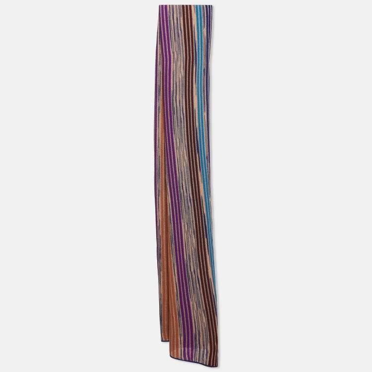 Pre Owned Missoni Blue Striped Wool Knit Shawl 