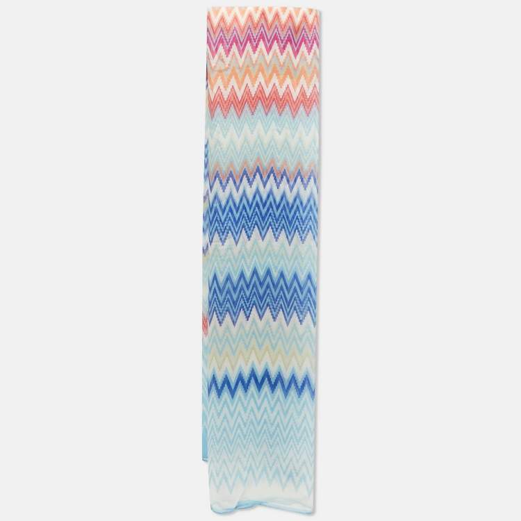 Pre Owned Missoni Blue Chevron Print Silk Scarf 