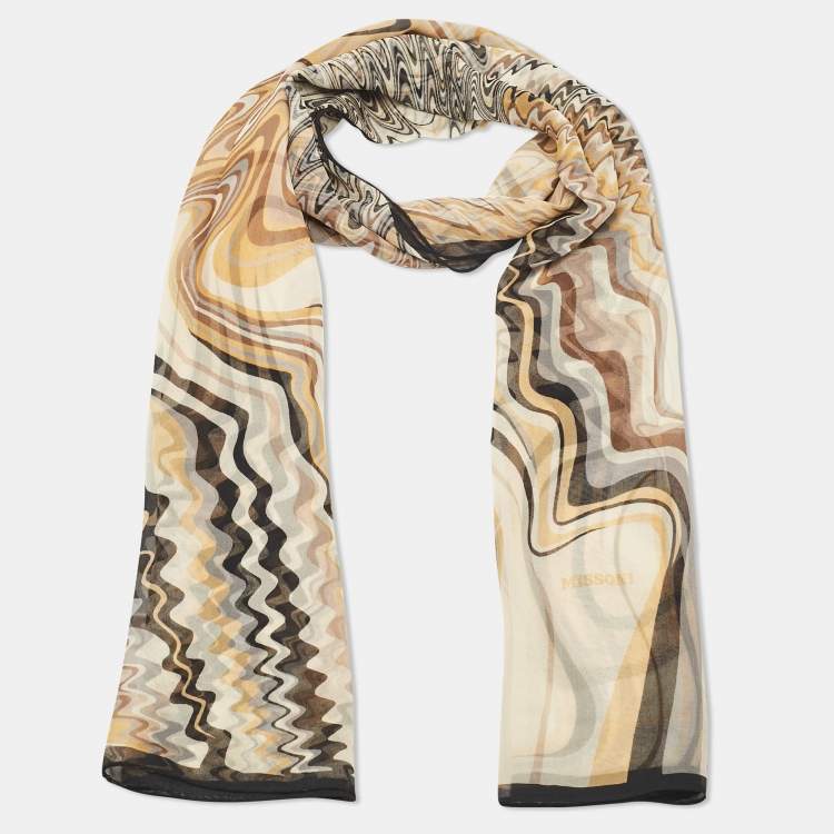 Pre Owned Missoni Brown Abstract Chevron Print Silk Stole