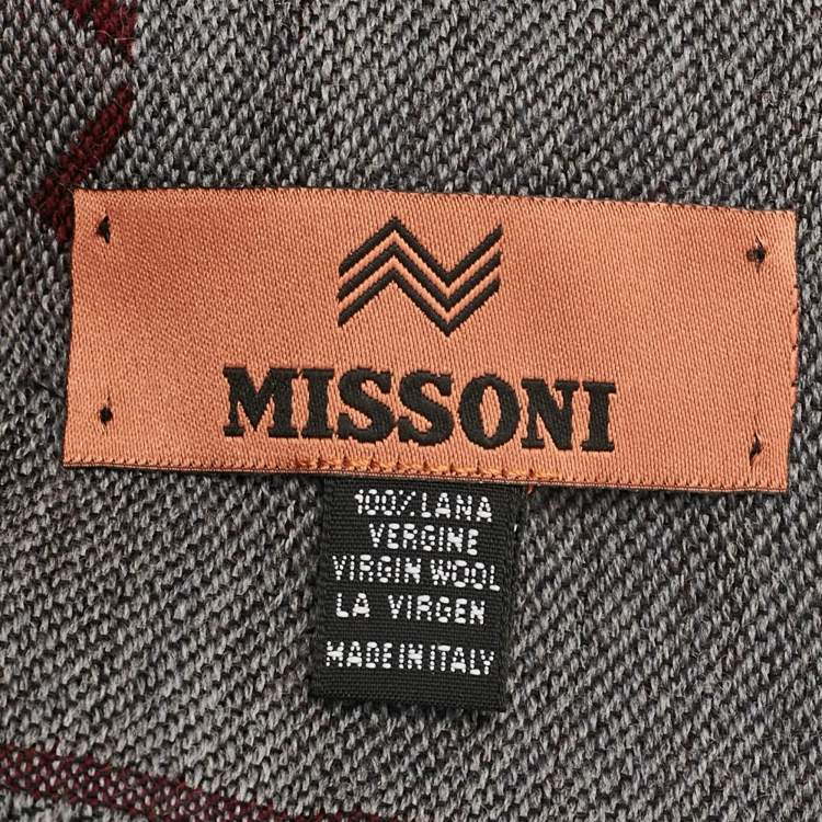 مملوكة مسبقًا Missoni Burgundy Logo Patterned Wool Fringed Scarf