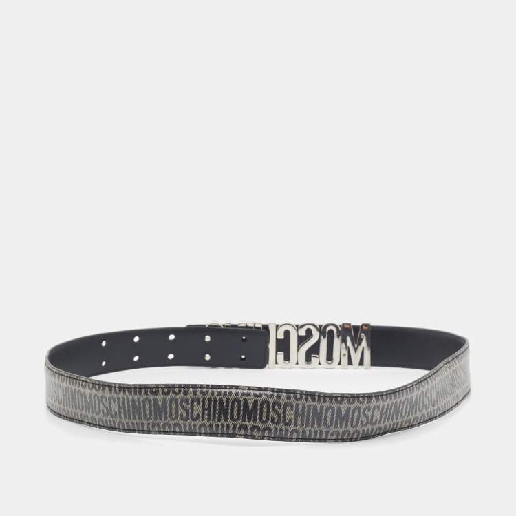 Pre Owned Moschino Black/Grey Printed Leather Classic Logo Waist Belt