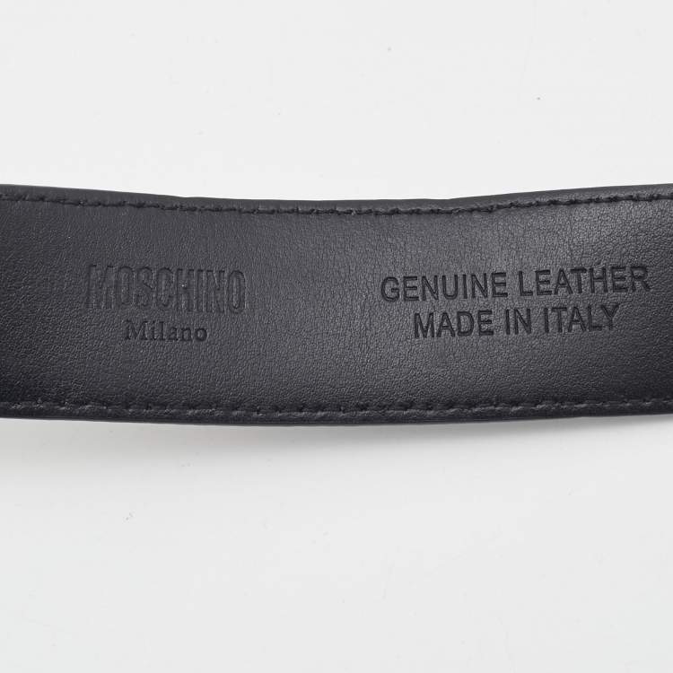 Pre Owned Moschino Black/Grey Printed Leather Classic Logo Waist Belt