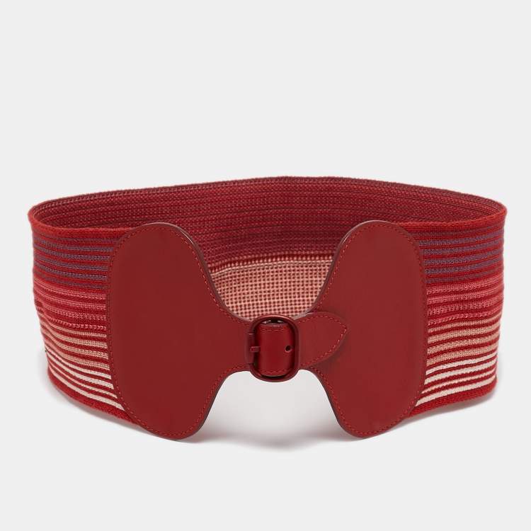 Pre Owned Missoni Red Elastic Band and Leather Stripe Waist Belt S