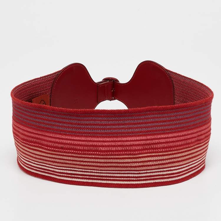 Pre Owned Missoni Red Elastic Band and Leather Stripe Waist Belt S