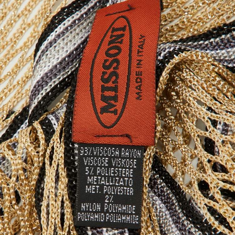 Pre Owned Missoni Beige Lurex Open Knit Fringed Stole