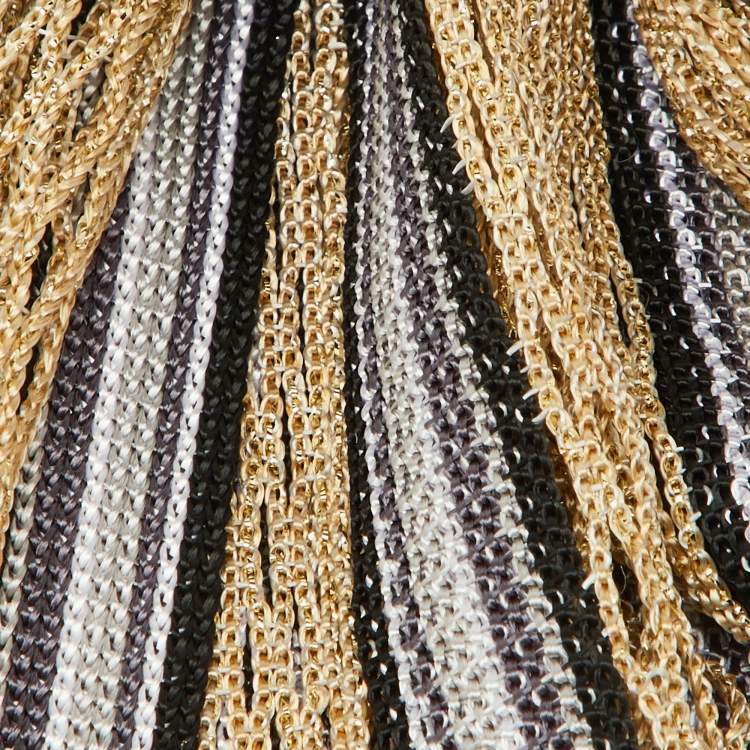 Pre Owned Missoni Beige Lurex Open Knit Fringed Stole