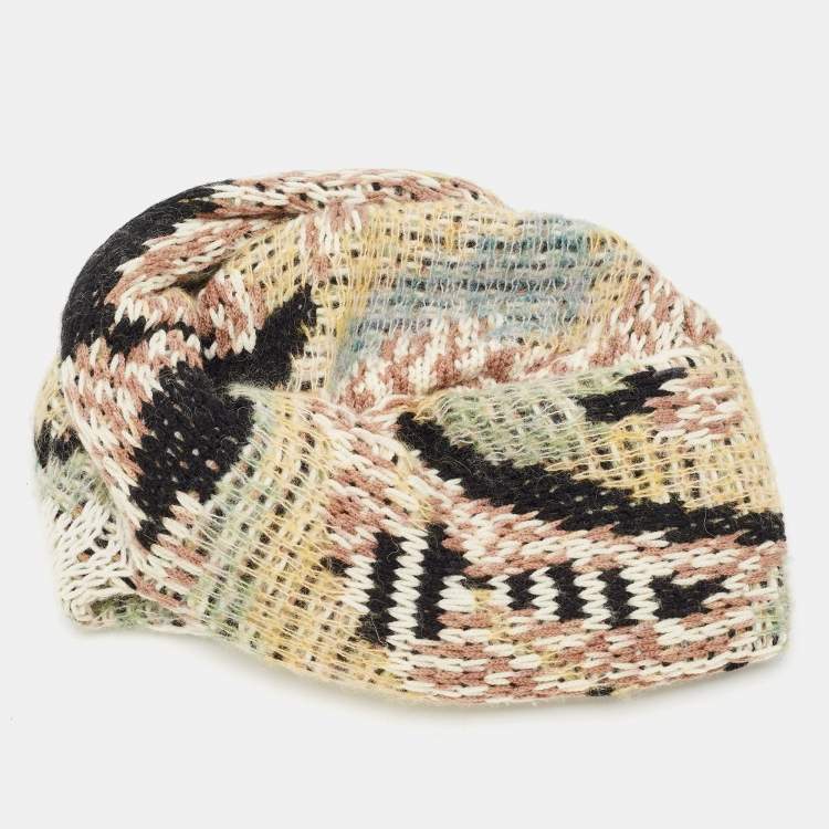 Pre Owned Missoni Beige Wool Knit Turban Beanie 