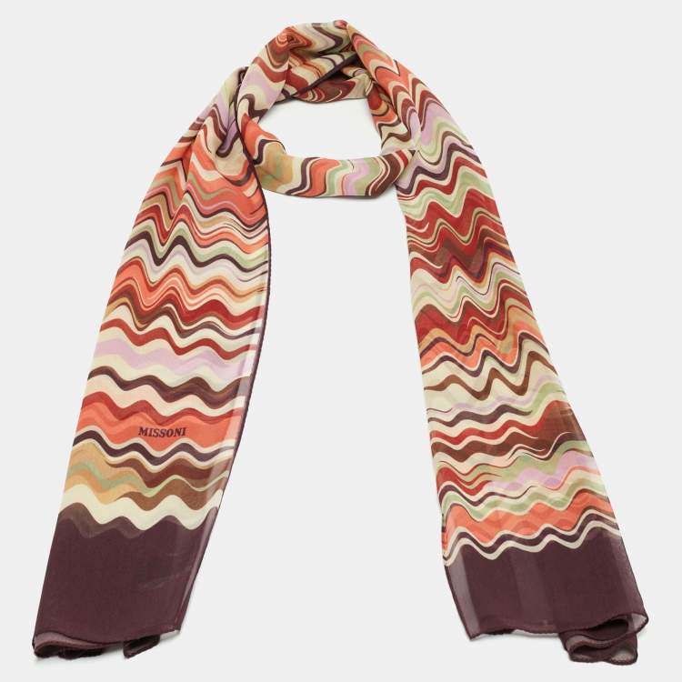 Pre Owned Missoni Brown Printed Silk Scarf