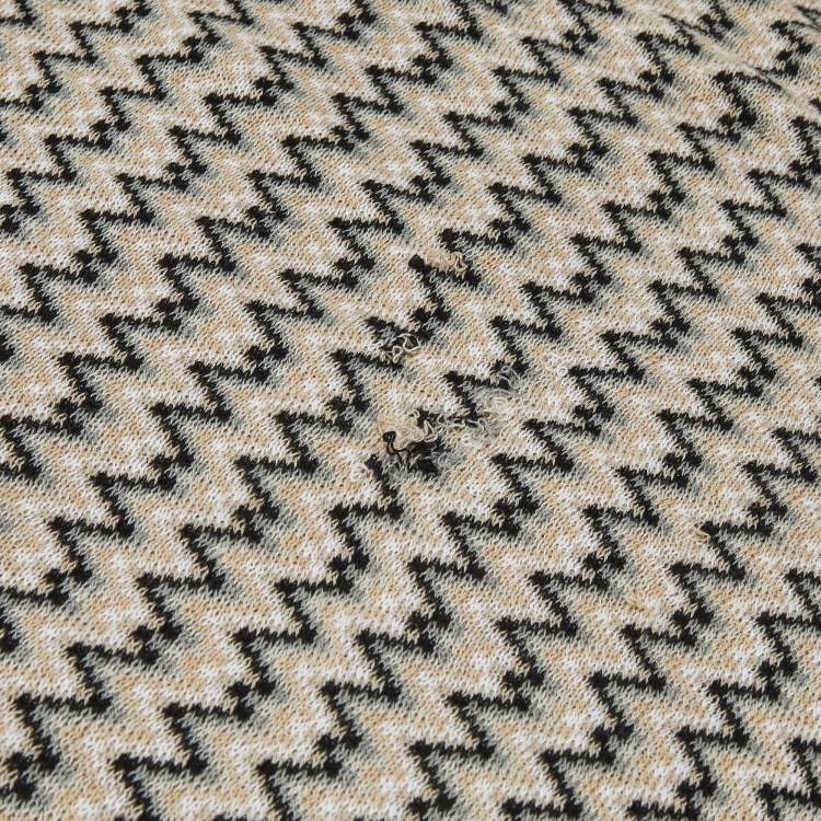 Pre Owned Missoni Beige/Black Zig Zag Crochet Scarf 