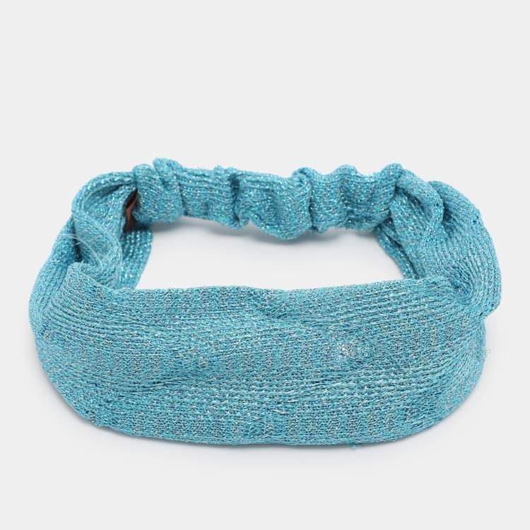 مملوكة مسبقًا Missoni Metallic Blue Knotted Crochet Knit Headband