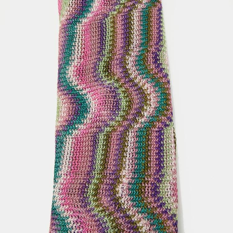 Pre Owned Missoni Multicolor Wavy Pattern knit Fringed Stole 