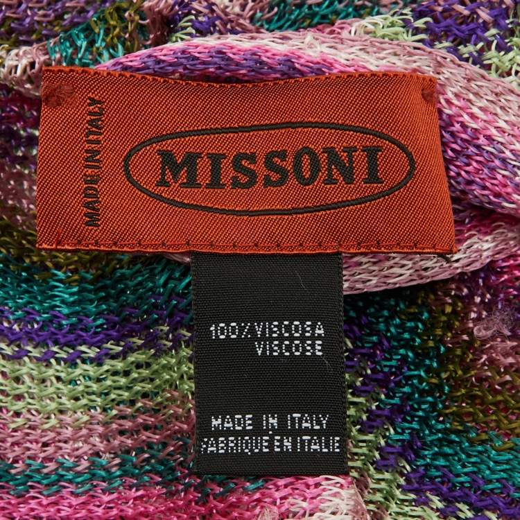 Pre Owned Missoni Multicolor Wavy Pattern knit Fringed Stole 
