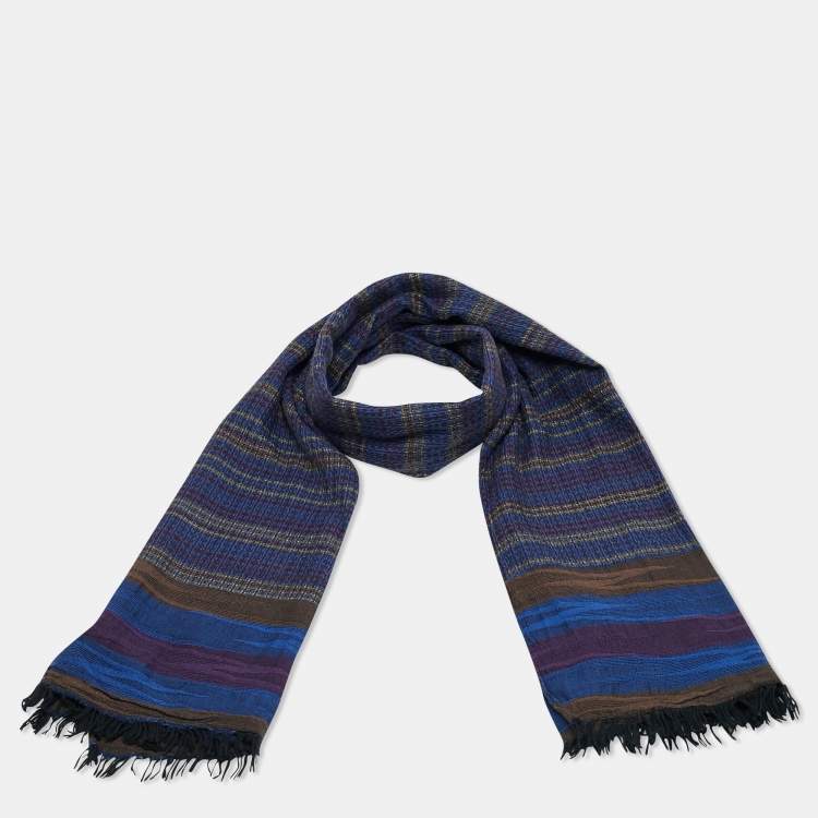 Pre Owned Missoni Blue Striped Striped Cotton Jacquard Shawl