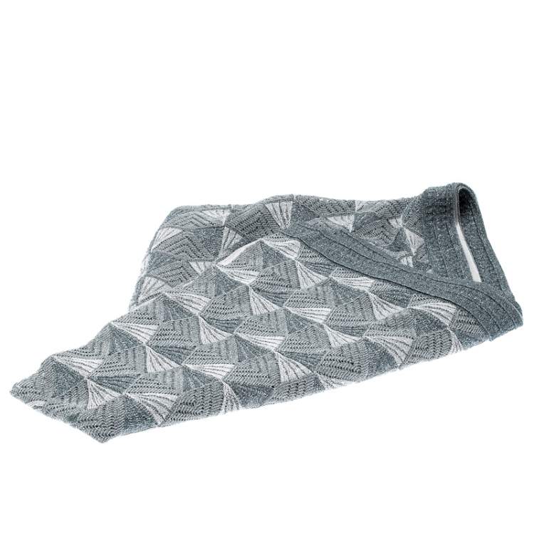Pre Owned Missoni Grey and Pink Lurex Perforated Knit Stole