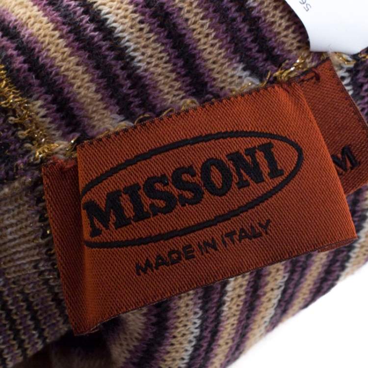 Pre Owned Missoni Purple and Gold Lurex Knit Beret M 