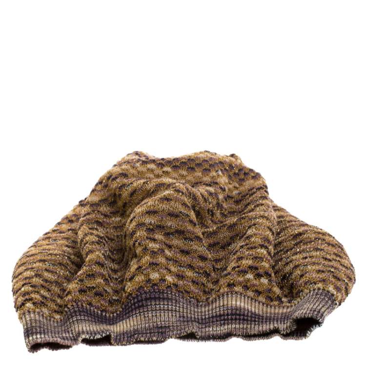 Pre Owned Missoni Purple and Gold Lurex Knit Beret M 