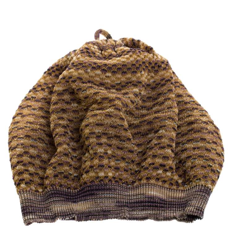 Pre Owned Missoni Purple and Gold Lurex Knit Beret M 