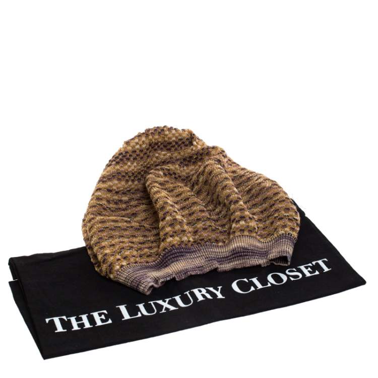 Pre Owned Missoni Purple and Gold Lurex Knit Beret M 