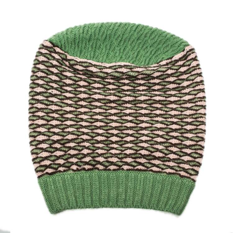 Pre Owned Missoni Green Patterned Wool Beanie