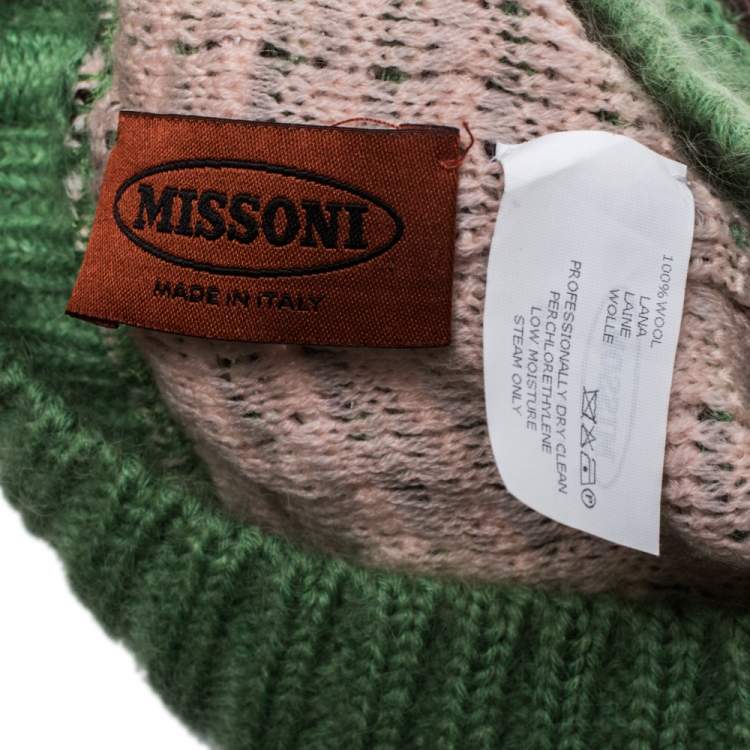 Pre Owned Missoni Green Patterned Wool Beanie