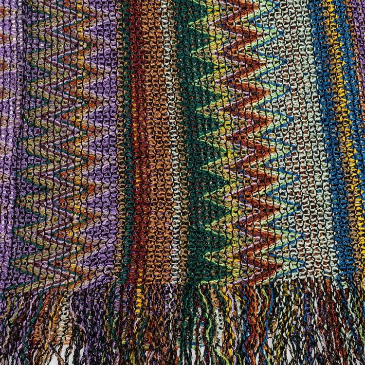Pre Owned Missoni Multicolor Zig Zag Knit Fringed Scarf