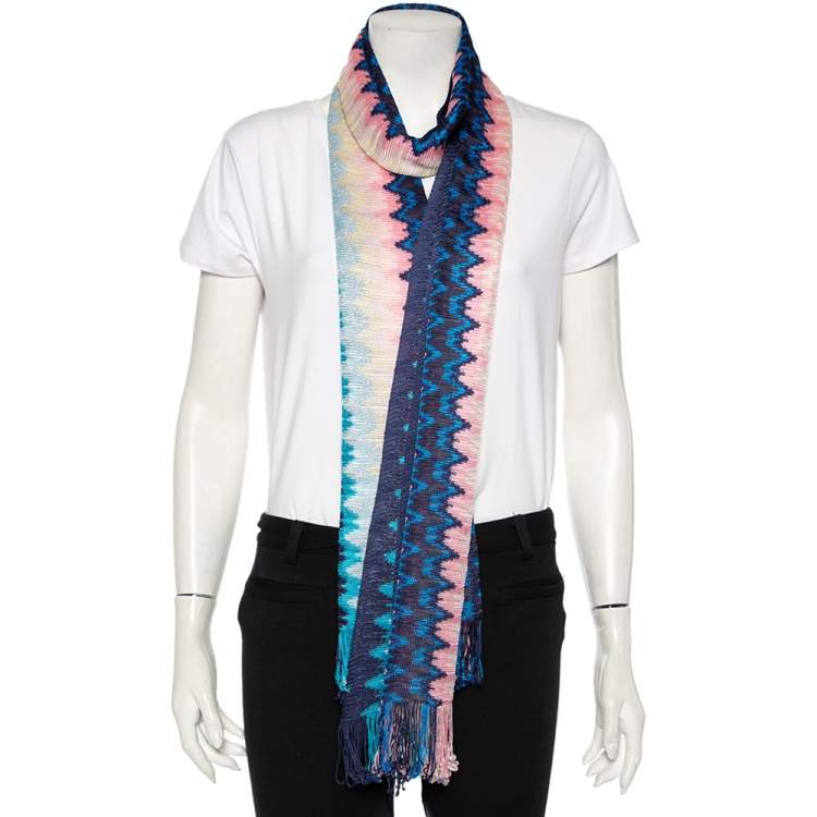 مملوكة مسبقًا Missoni Multicolor Lurex Knit Fringed Scarf