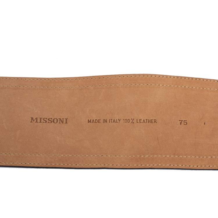 Pre Owned Missoni Black/Beige Fabric and Leather Trim Wide Waist Belt 75CM