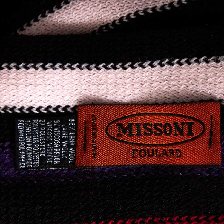 Pre Owned Missoni Multicolored Striped Wool & Lurex Knit Fringed Scarf 