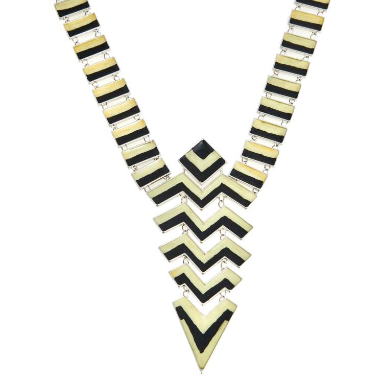 Pre Owned Missoni Enamel Silver Tone Geometric Shaped Long Necklace