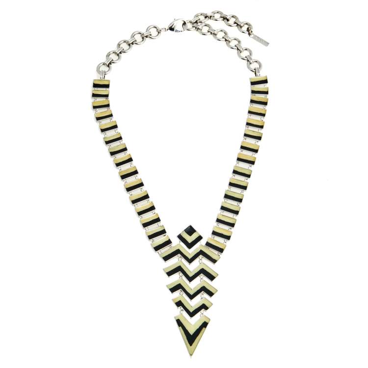 Pre Owned Missoni Enamel Silver Tone Geometric Shaped Long Necklace