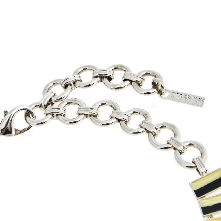 Pre Owned Missoni Enamel Silver Tone Geometric Shaped Long Necklace
