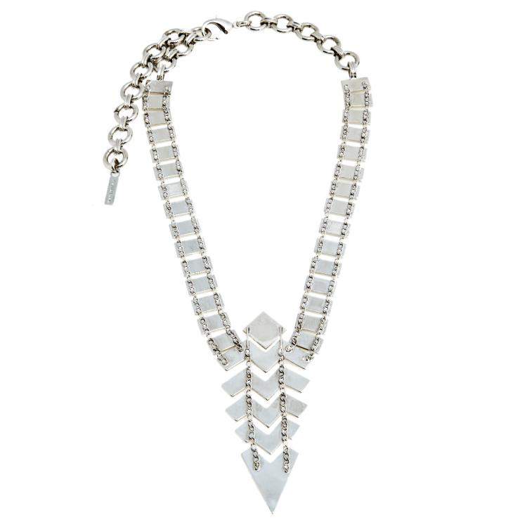 Pre Owned Missoni Enamel Silver Tone Geometric Shaped Long Necklace