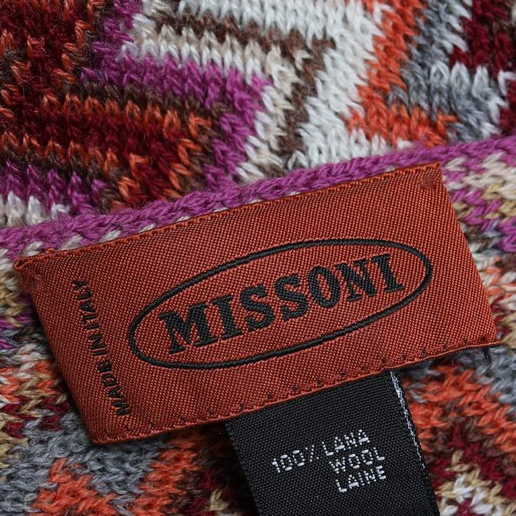Pre Owned Missoni Multicolor Chevron Pattern Wool Knit Fringed Stole
