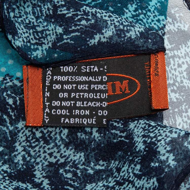 Pre Owned Missoni Blue Stripe Print Crepe Silk Scarf