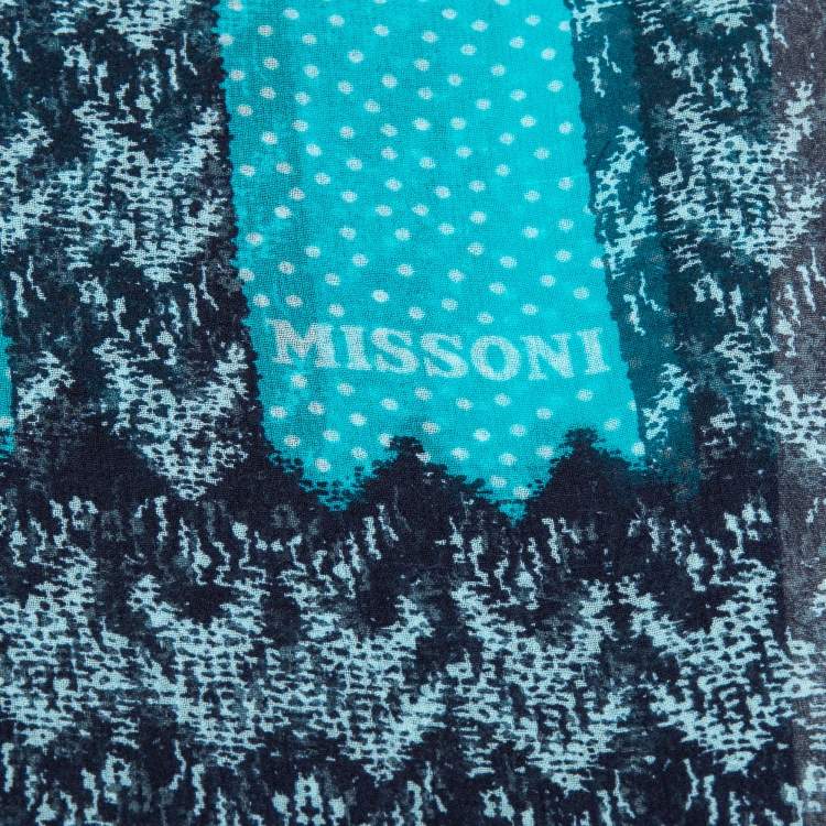 Pre Owned Missoni Blue Stripe Print Crepe Silk Scarf