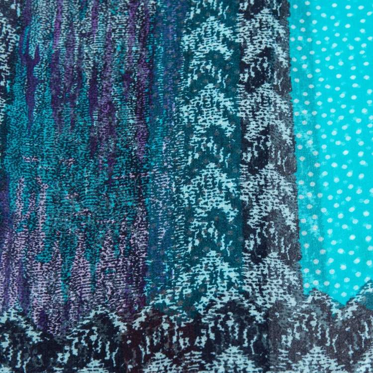 Pre Owned Missoni Blue Stripe Print Crepe Silk Scarf