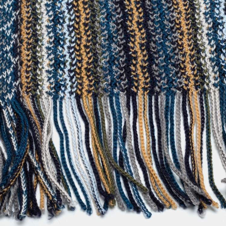 Pre Owned Missoni Multicolor Chevron Pattern Wool Knit Fringed Stole