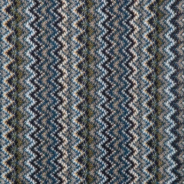 Pre Owned Missoni Multicolor Chevron Pattern Wool Knit Fringed Stole