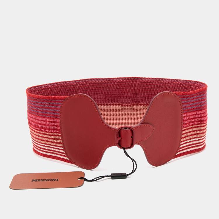 Pre Owned Missoni Red Elastic Fabric and Leather Waist Belt Size S