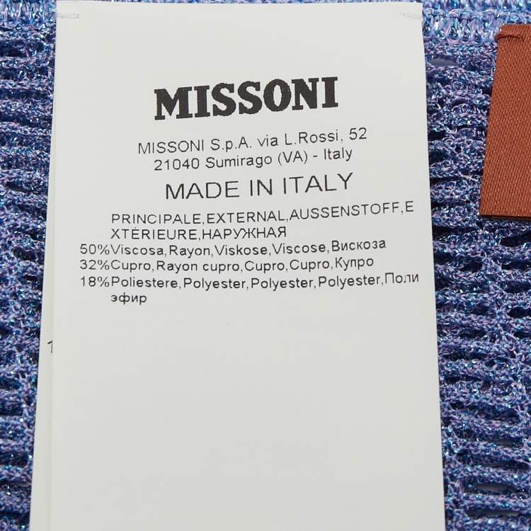 مملوكة مسبقًا Missoni Blue Lurex Crochet Knit Fringed Scarf