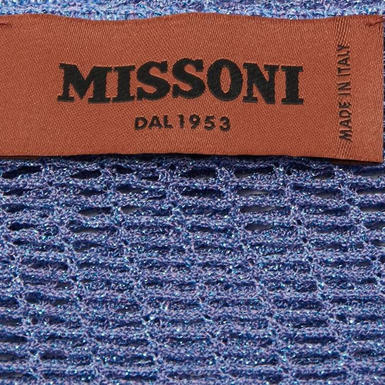 مملوكة مسبقًا Missoni Blue Lurex Crochet Knit Fringed Scarf