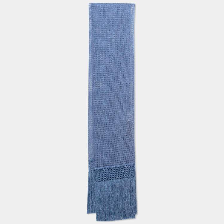 مملوكة مسبقًا Missoni Blue Lurex Crochet Knit Fringed Scarf