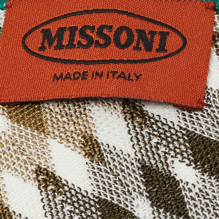Pre Owned Missoni Green Check Pattern Knit Fringed Stole
