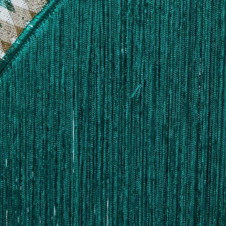 Pre Owned Missoni Green Check Pattern Knit Fringed Stole