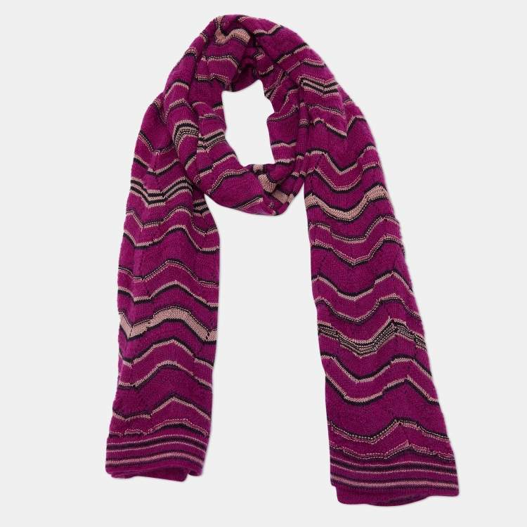 Pre Owned Missoni Pink Chevron Pattern Wool Knit Scarf