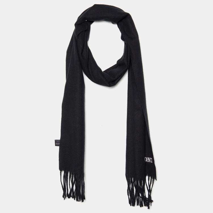 مملوكة مسبقًا Missoni Black Polyester Fringed Scarf