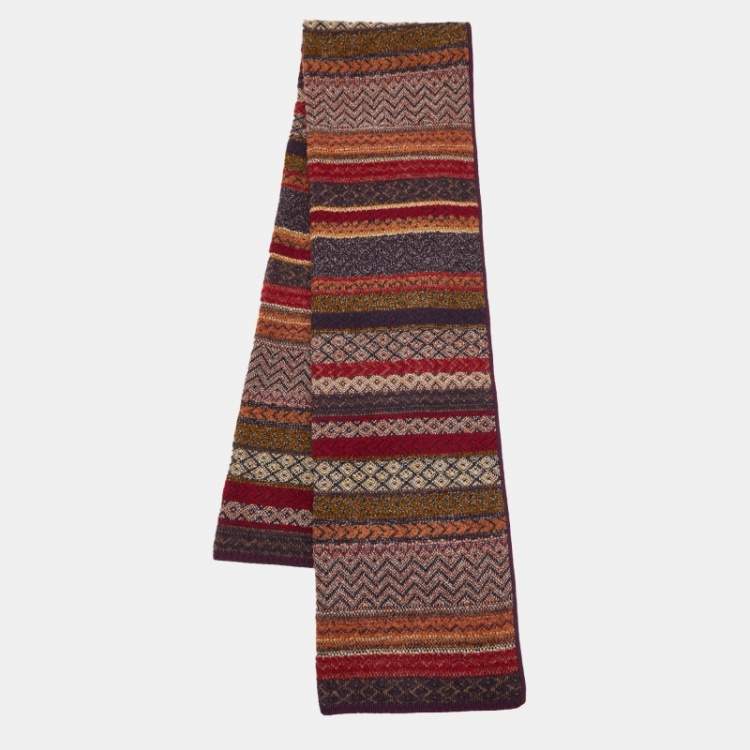 Pre Owned Missoni Multicolor Chevron Pattern Wool Blend Knit Stole