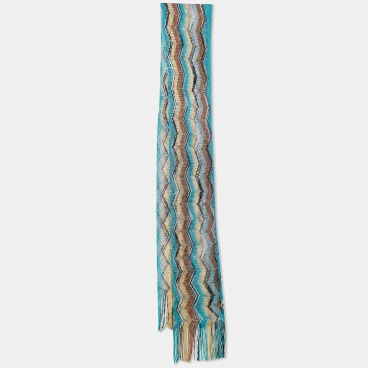 Pre Owned Missoni Multicolor Zig Zag Knit Fringed Scarf